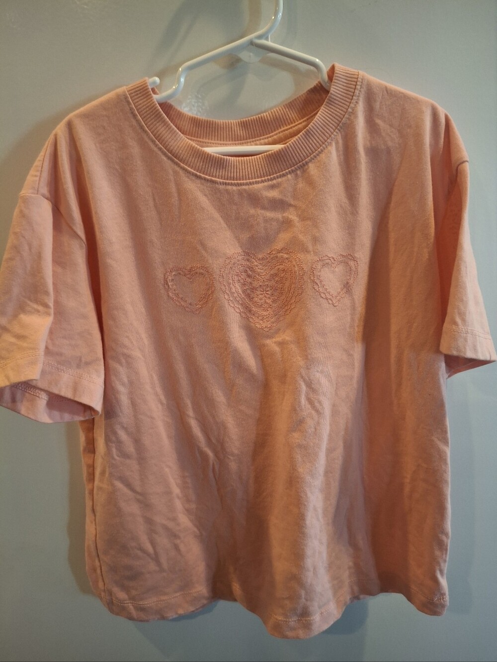 Cat & Jack Peach Short Sleeve Tee with Heart Embroidery